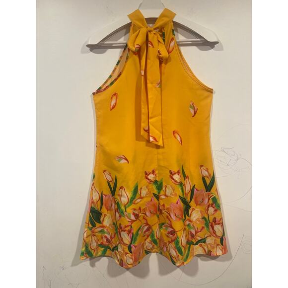 Women’s Halter Floral Short Dress Size XS Yellow Summer Vacation Resortwear - Picture 6 of 8